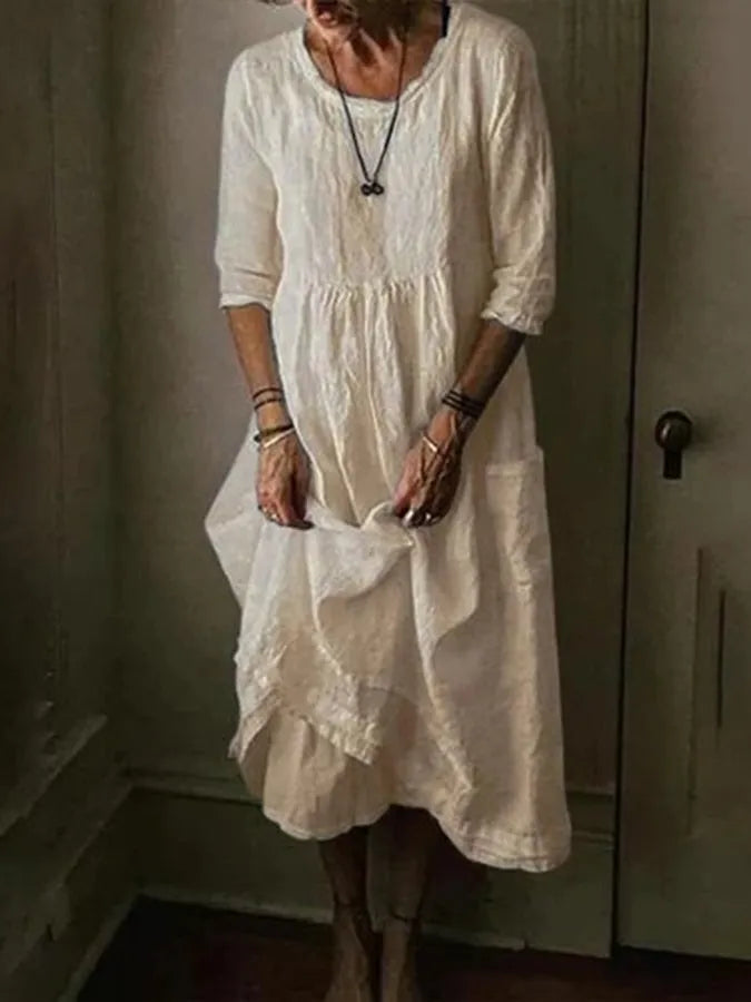 Félesca Vestido Maxi para Mujer – Vestido Largo Algodón Lino Verano Chic