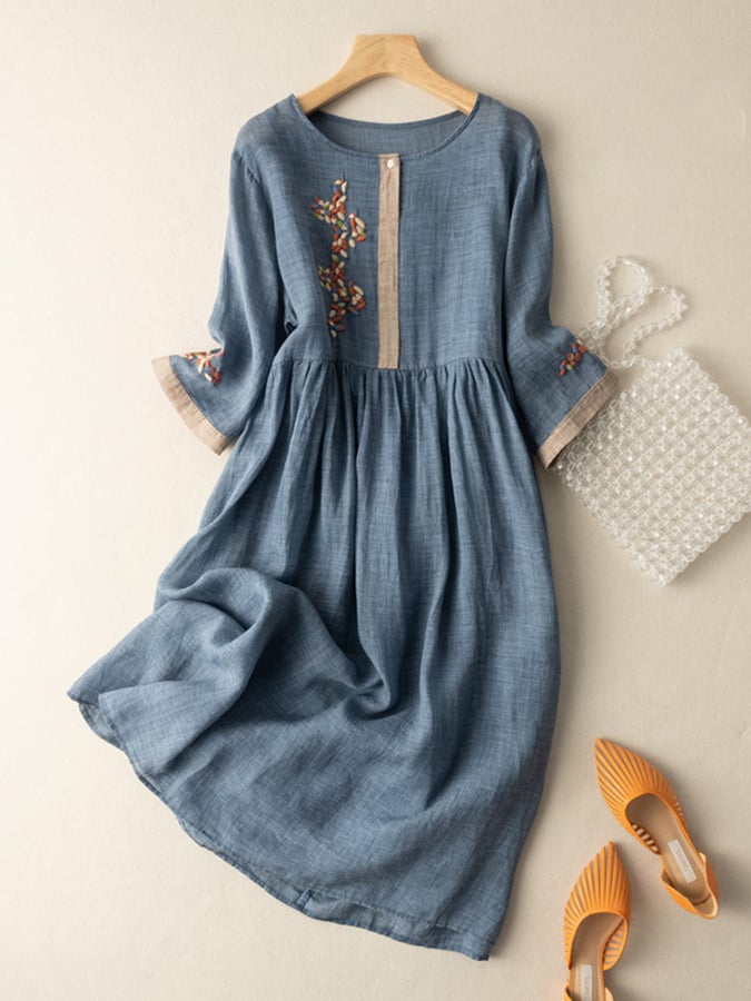 Zara Vestido Bohemio para Mujer – Vestido de Algodón y Lino Bordado Étnico