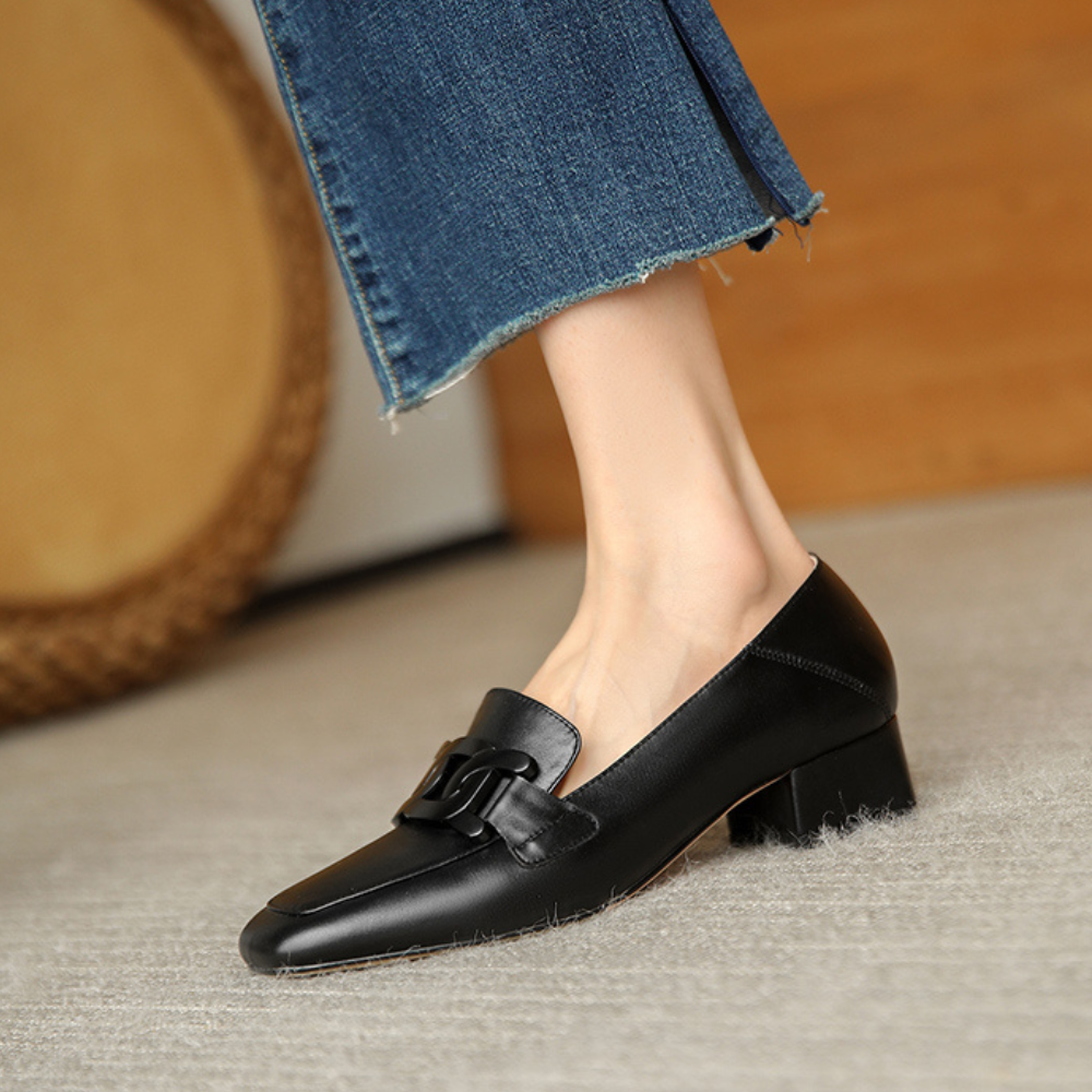 Lucienne Zapatos Mary Jane para Mujer – Mocasines de Cuero con Tacón Chunky Elegante