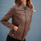 Valeria Chaqueta de Cuero para Mujer – Corte Elegante con Cremallera y Bolsillos Zip