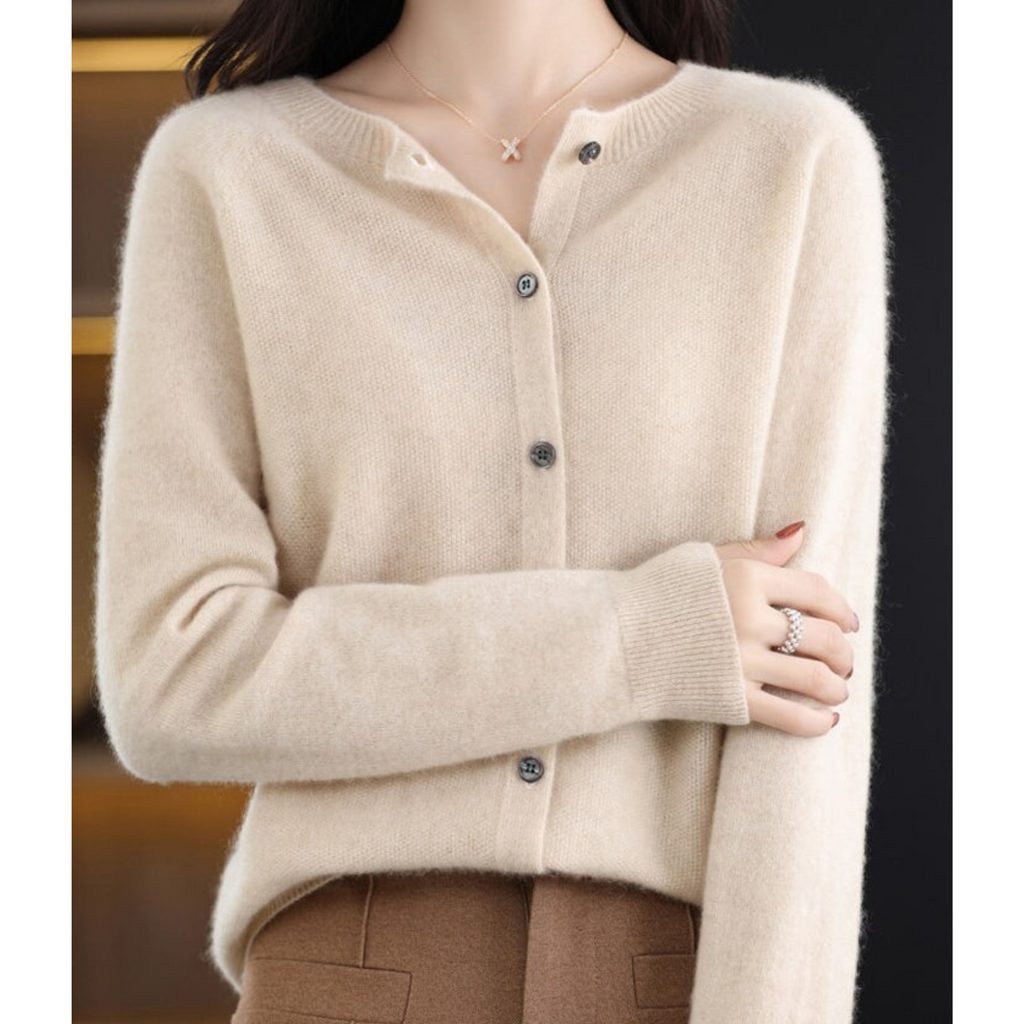 Charlotte Cárdigan Mujer – Cárdigan de Lana Merino y Cachemir con Cuello Redondo Elegante