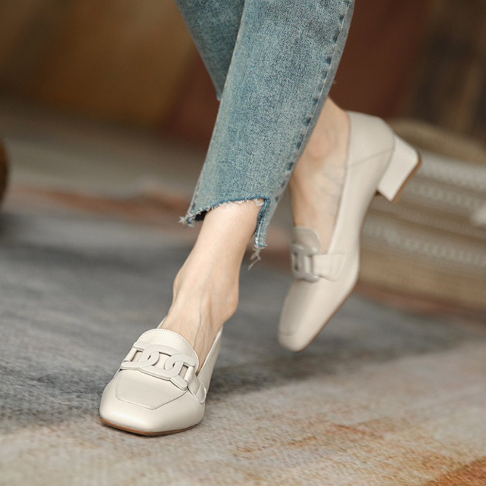 Lucienne Zapatos Mary Jane para Mujer – Mocasines de Cuero con Tacón Chunky Elegante