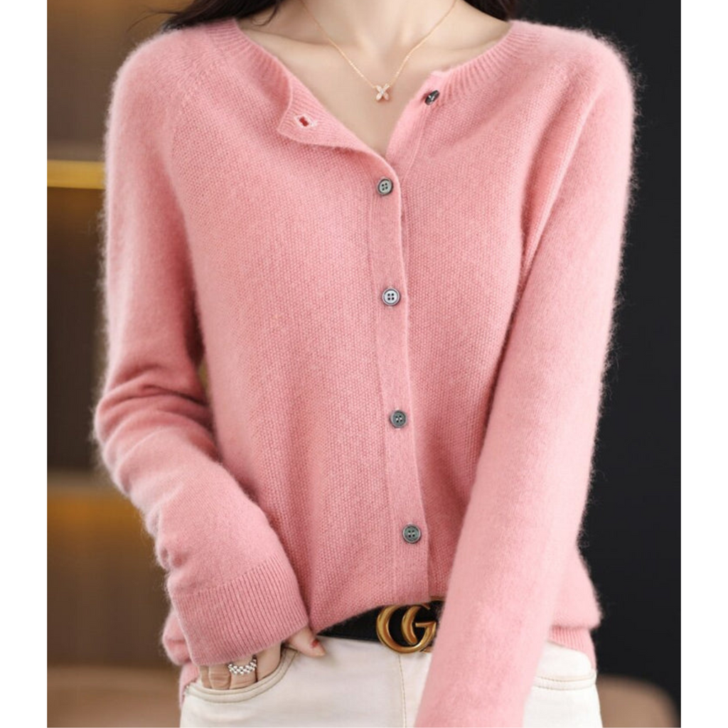 Charlotte Cárdigan Mujer – Cárdigan de Lana Merino y Cachemir con Cuello Redondo Elegante
