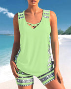 Bienna Tankini para Mujer – Bañador Geométrico con Short Elegante Verano
