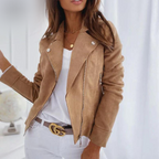 Marigold Chaqueta Biker de Antelina para Mujer – Cazadora Camel Elegante Chic