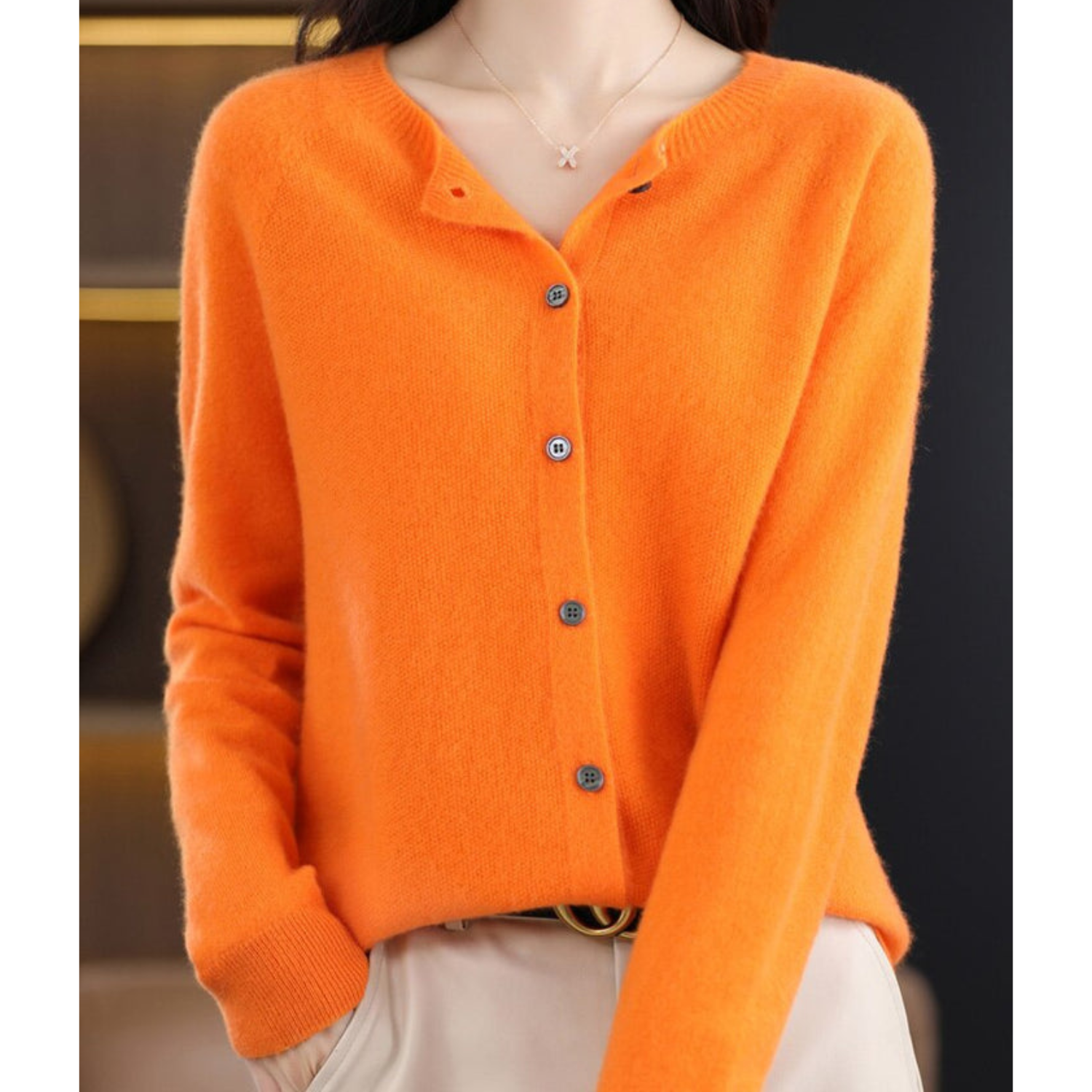 Charlotte Cárdigan Mujer – Cárdigan de Lana Merino y Cachemir con Cuello Redondo Elegante