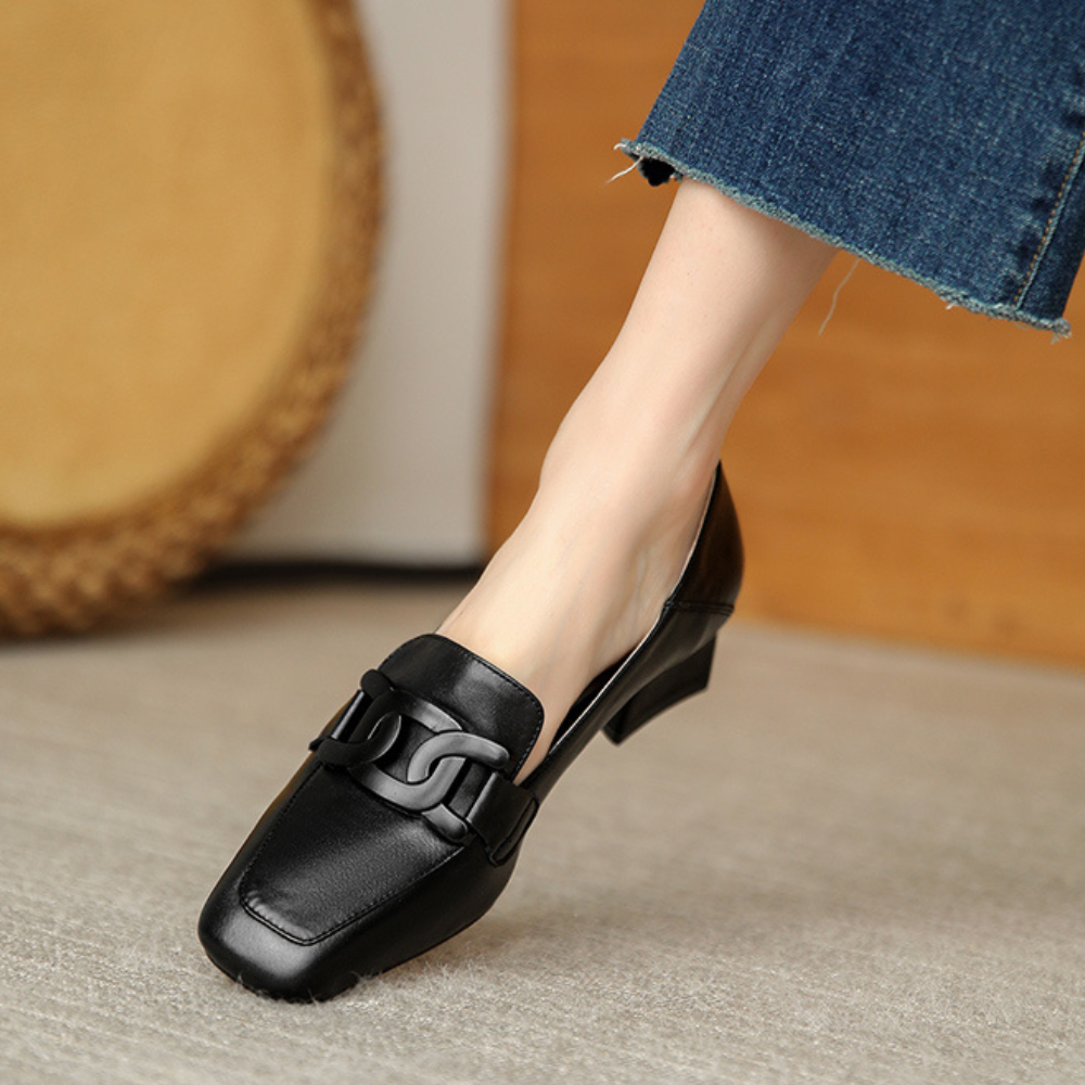 Lucienne Zapatos Mary Jane para Mujer – Mocasines de Cuero con Tacón Chunky Elegante