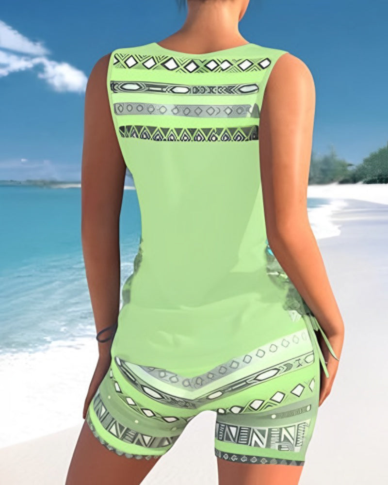 Bienna Tankini para Mujer – Bañador Geométrico con Short Elegante Verano