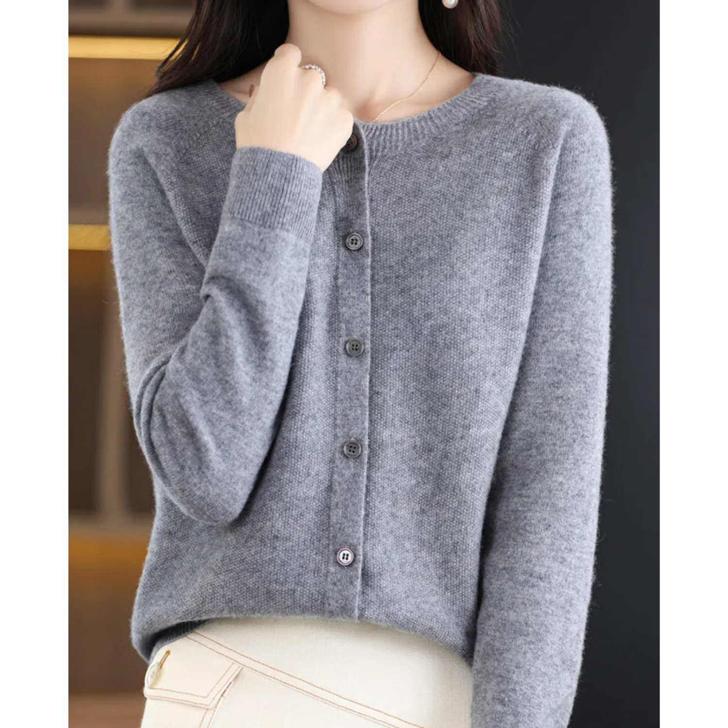 Charlotte Cárdigan Mujer – Cárdigan de Lana Merino y Cachemir con Cuello Redondo Elegante
