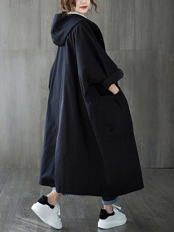 Camila Trench para Mujer – Abrigo Largo Elegante con Capucha para Días Lluviosos