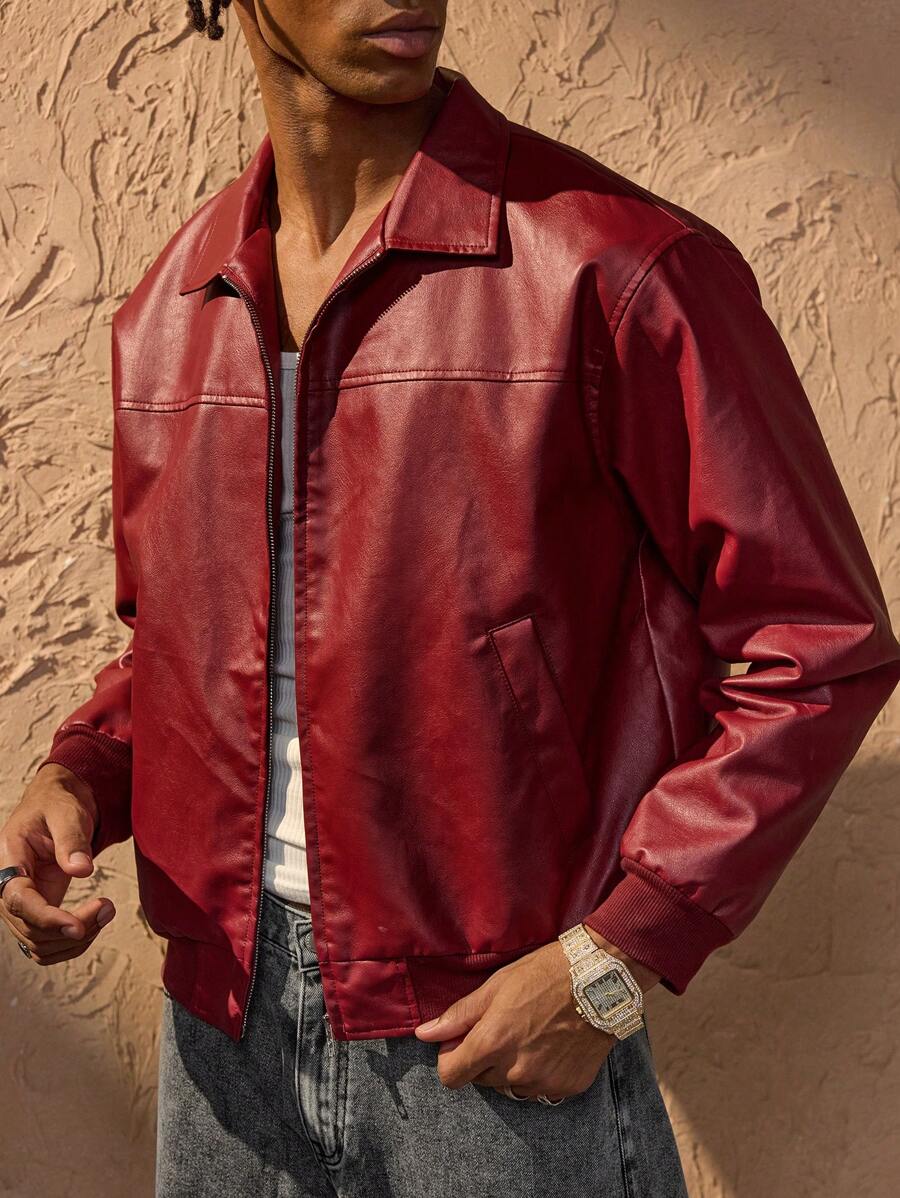 Vince Chaqueta de Polipiel para Hombre – Cazadora Roja Oversize Urbana Chic