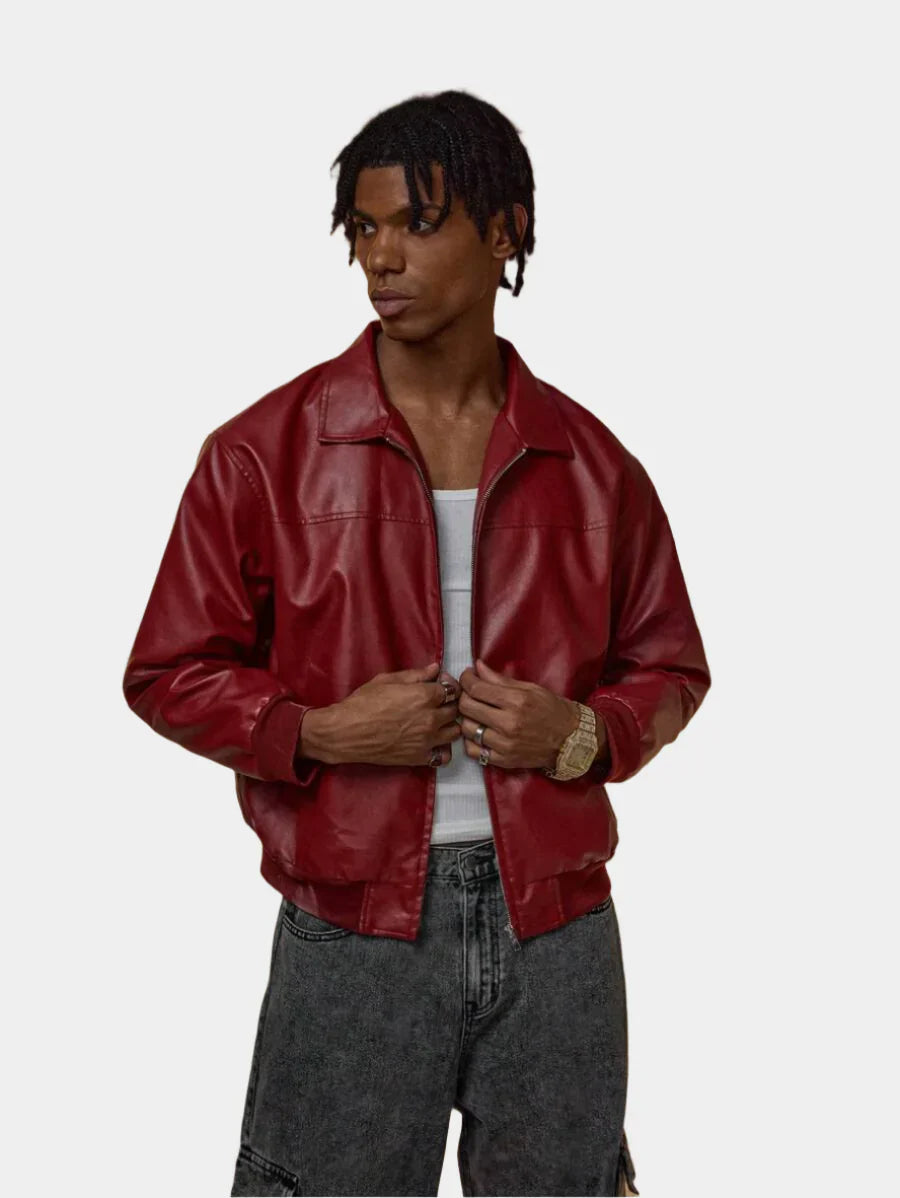 Vince Chaqueta de Polipiel para Hombre – Cazadora Roja Oversize Urbana Chic