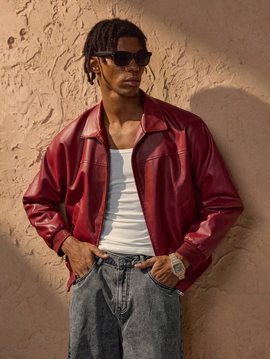 Vince Chaqueta de Polipiel para Hombre – Cazadora Roja Oversize Urbana Chic