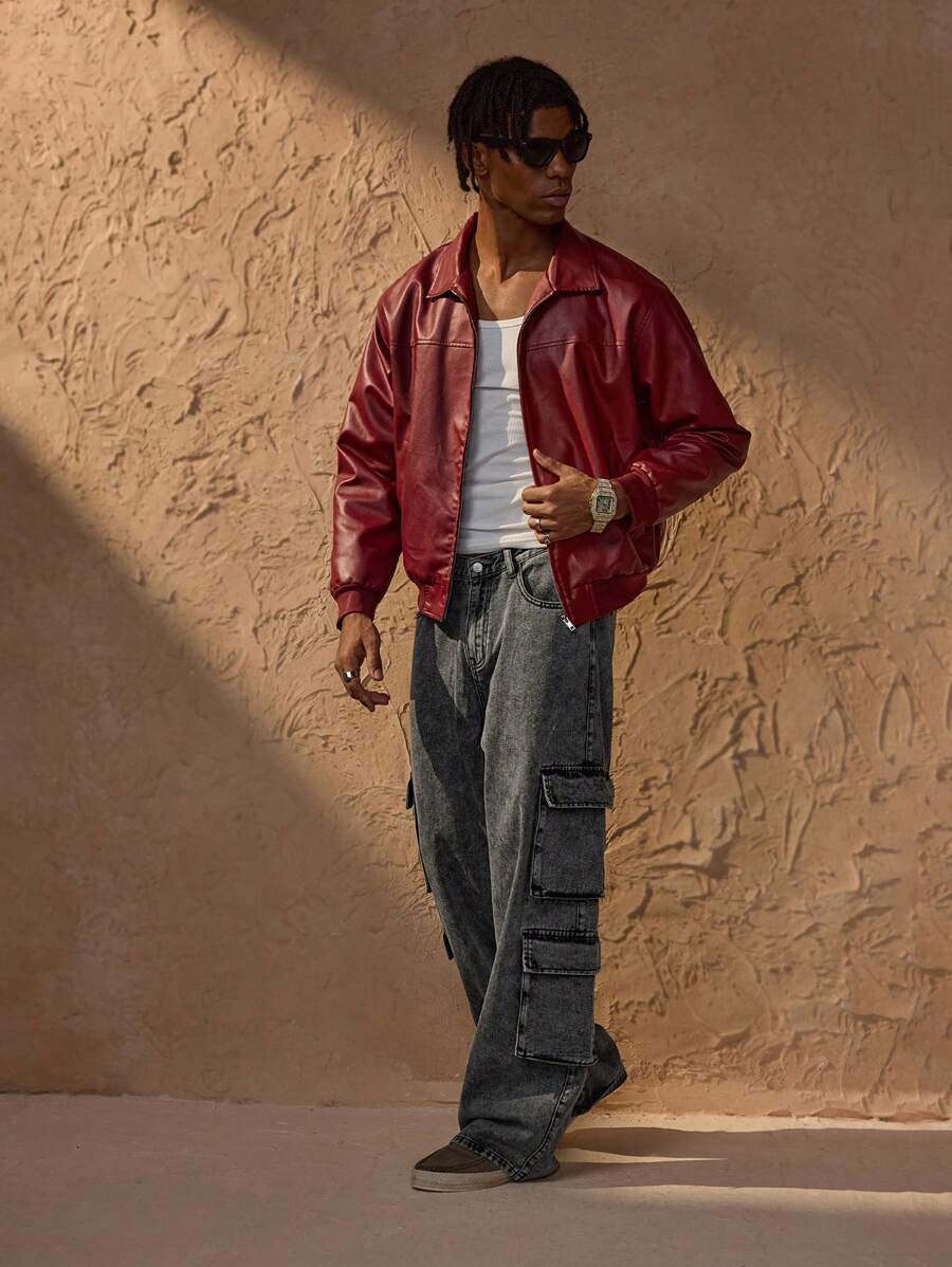 Vince Chaqueta de Polipiel para Hombre – Cazadora Roja Oversize Urbana Chic