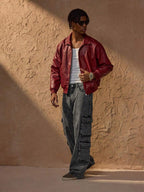 Vince Chaqueta de Polipiel para Hombre – Cazadora Roja Oversize Urbana Chic