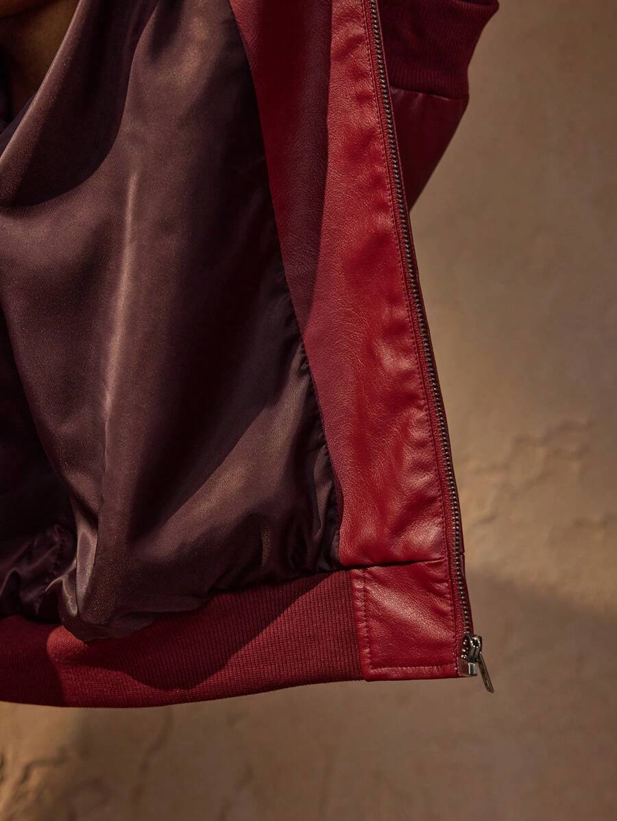 Vince Chaqueta de Polipiel para Hombre – Cazadora Roja Oversize Urbana Chic
