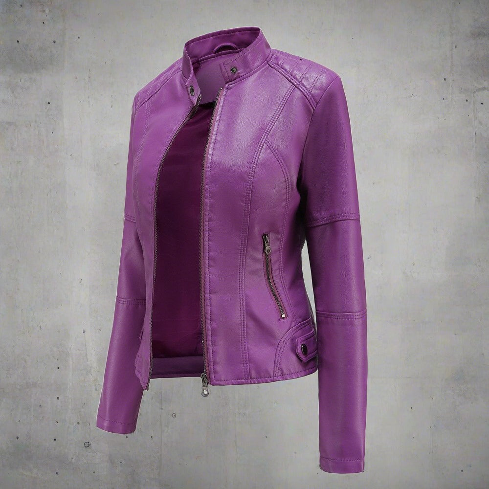 Valeria Chaqueta de Cuero para Mujer – Corte Elegante con Cremallera y Bolsillos Zip