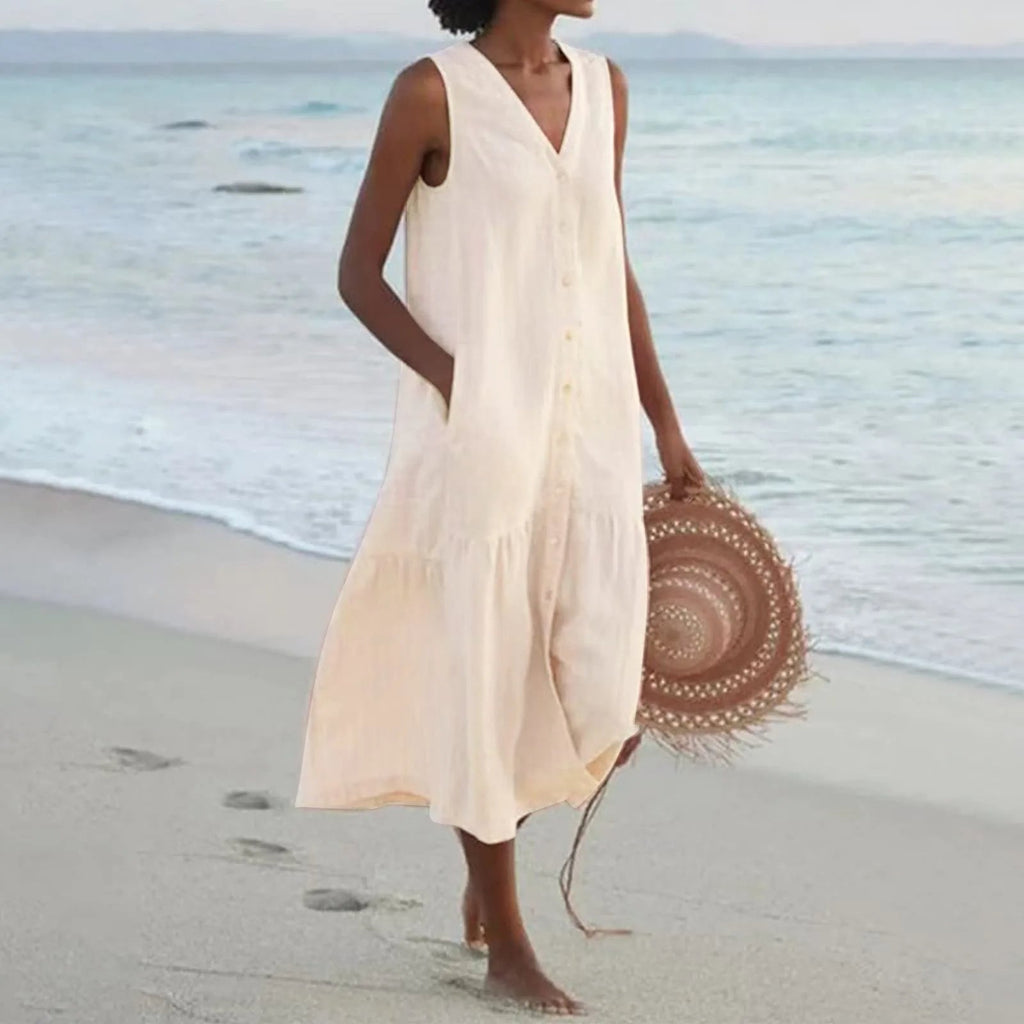Lena Vestido Largo para Mujer – Vestido Elegante Fluido con Escote en V Chic
