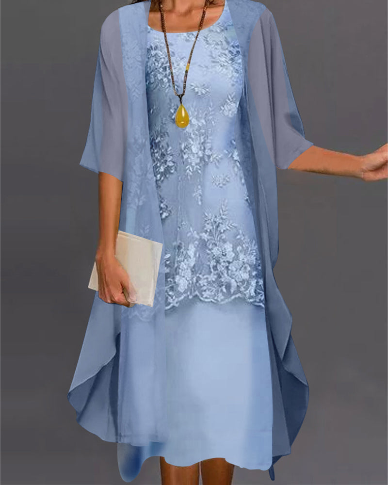 Rishta Vestido Dos Piezas para Mujer – Vestido de Gasa y Encaje Elegante Chic