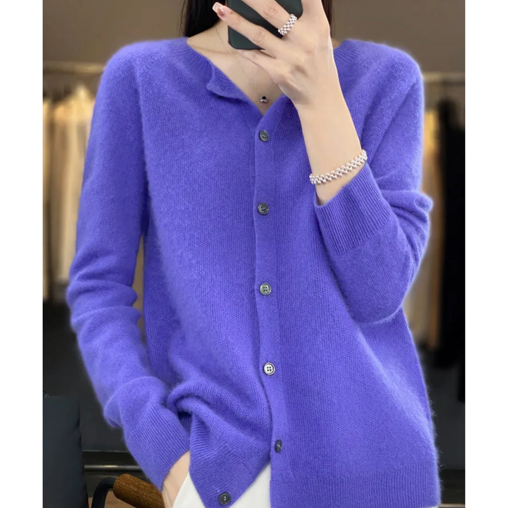 Charlotte Cárdigan Mujer – Cárdigan de Lana Merino y Cachemir con Cuello Redondo Elegante