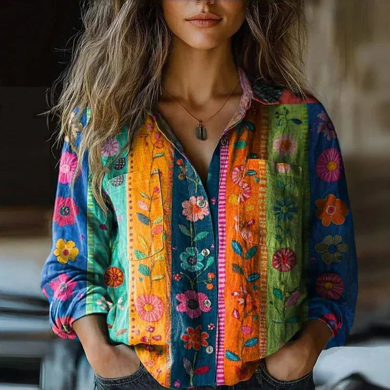 Mira Blusa Vintage para Mujer – Camisa Étnica Casual Chic Boho Elegante