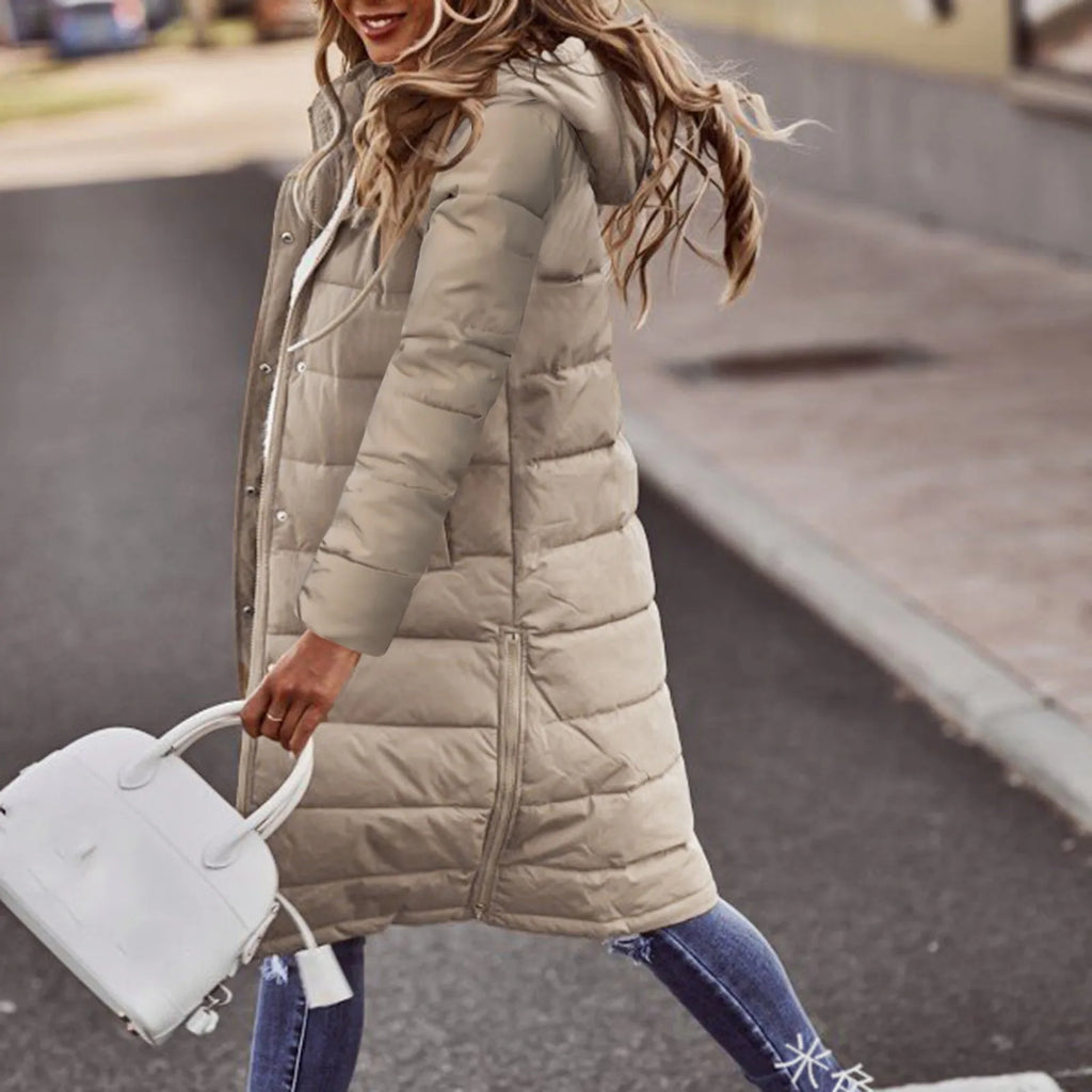 Evie Abrigo Largo Acolchado para Mujer – Chaqueta Invierno Elegante con Capucha