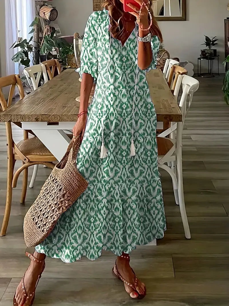 Charm Vestido Bohemio para Mujer – Vestido Floral Ikat con Escote en V Chic