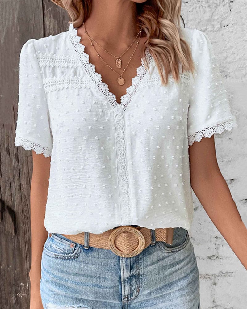 Sophie Blusa Vintage para Mujer – Blusa de Algodón con Encaje y Mangas Abullonadas