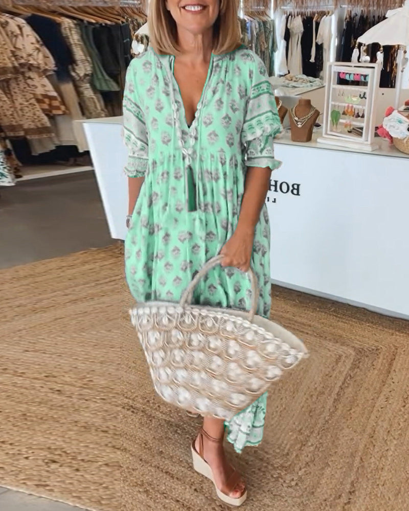 Robe Femme Tallulah – Robe Imprimée à Col en V avec Manches Mi-Longues & Coupe Confortable