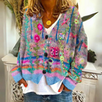 Elisa Cárdigan Bohemio para Mujer – Chaqueta de Punto Floral Multicolor Chic
