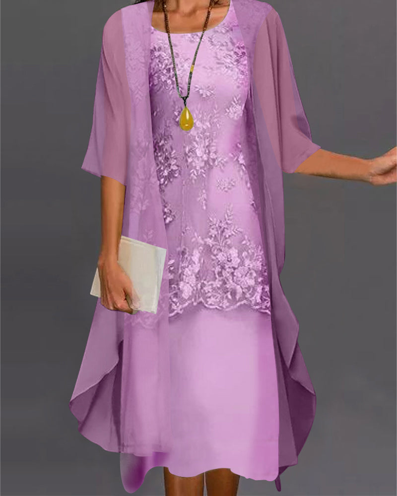 Rishta Vestido Dos Piezas para Mujer – Vestido de Gasa y Encaje Elegante Chic