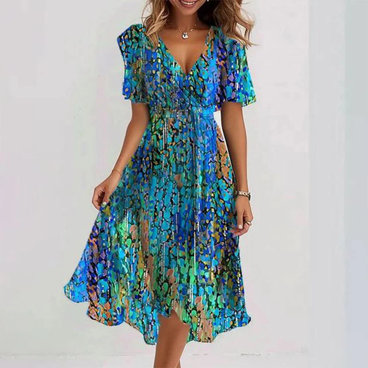 Aimee Vestido Midi Floral para Mujer – Vestido Elegante Verano Chic Moderno