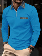 Frank Polo de Manga Larga para Hombre – Polo Cremallera Cuadros Elegante