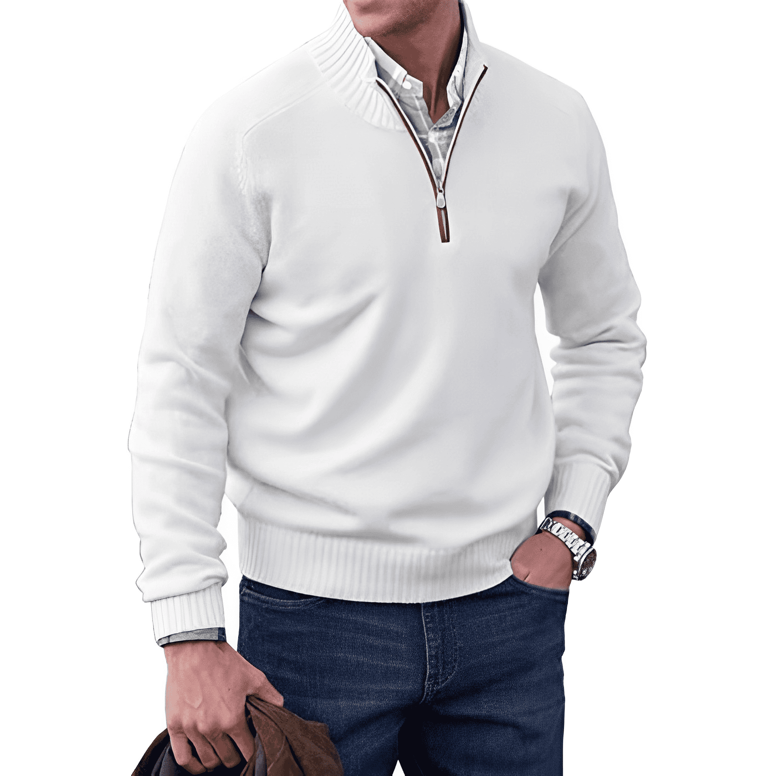 Adrian Jersey con Cremallera para Hombre – Suéter Elegante Cachemira Chic