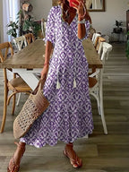 Charm Vestido Bohemio para Mujer – Vestido Floral Ikat con Escote en V Chic