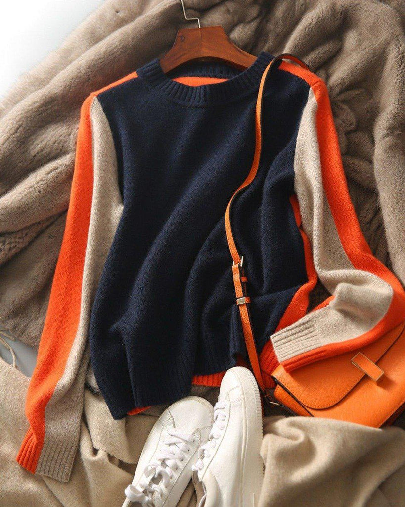 Véronique Jersey para Mujer – Suéter Color Block Elegante de Algodón Chic