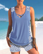 Bienna Tankini para Mujer – Bañador Geométrico con Short Elegante Verano