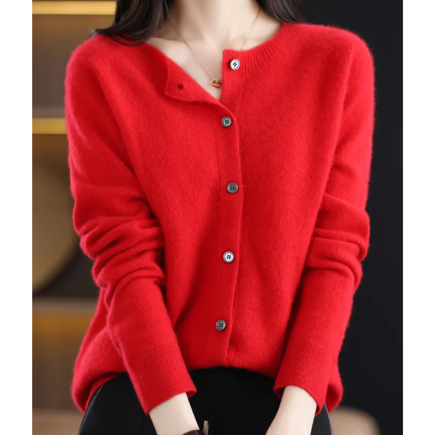 Charlotte Cárdigan Mujer – Cárdigan de Lana Merino y Cachemir con Cuello Redondo Elegante