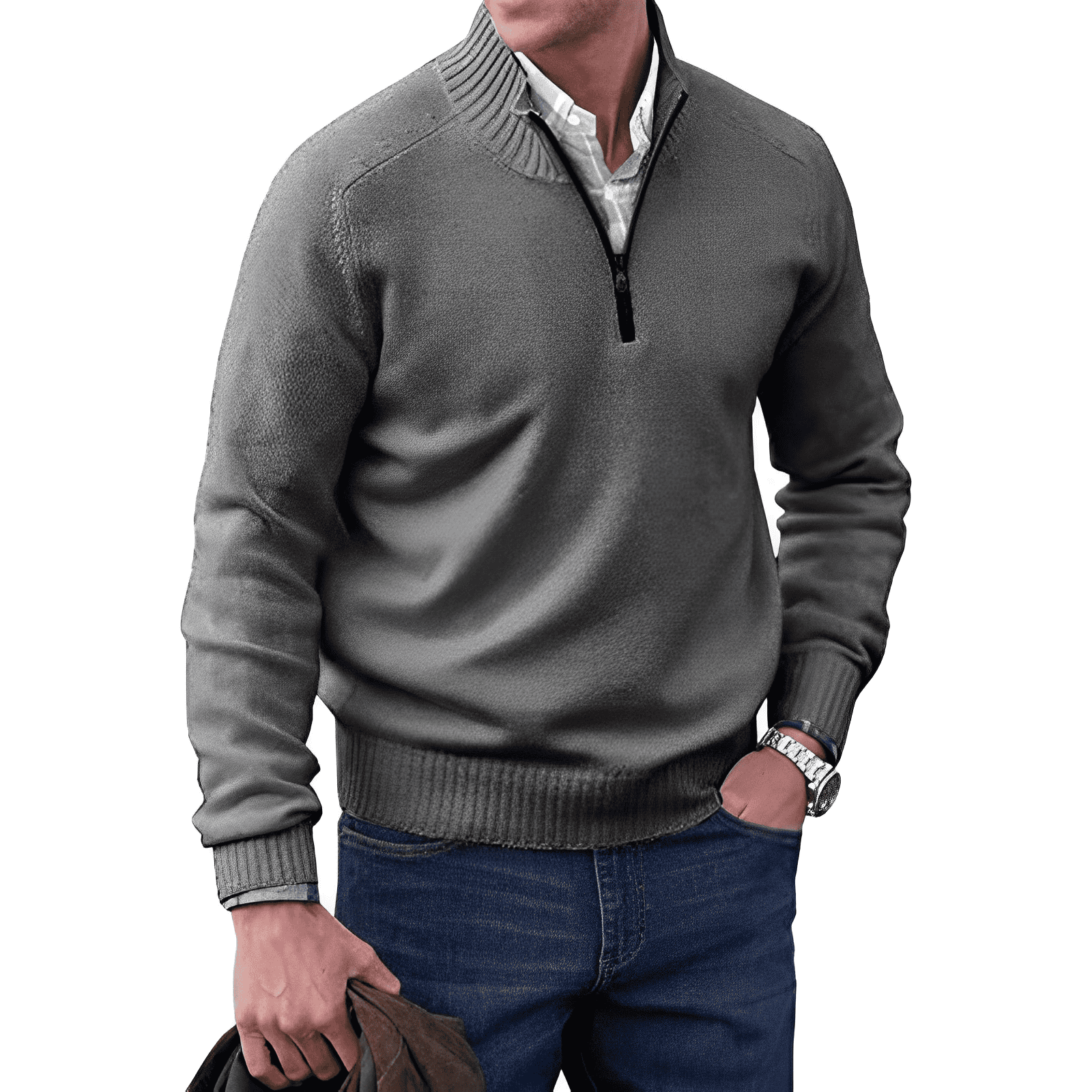 Adrian Jersey con Cremallera para Hombre – Suéter Elegante Cachemira Chic