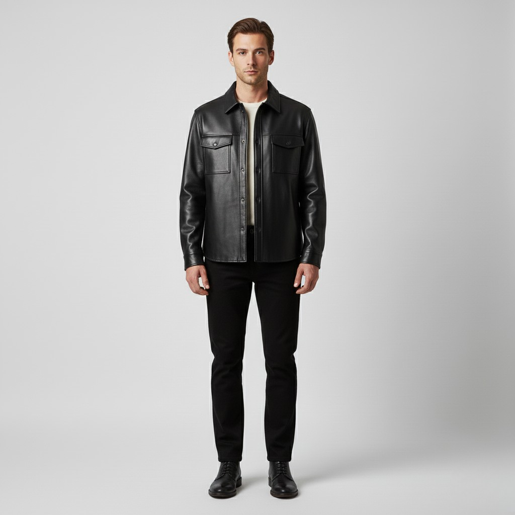 Chaqueta camisa utilitaria de cuero