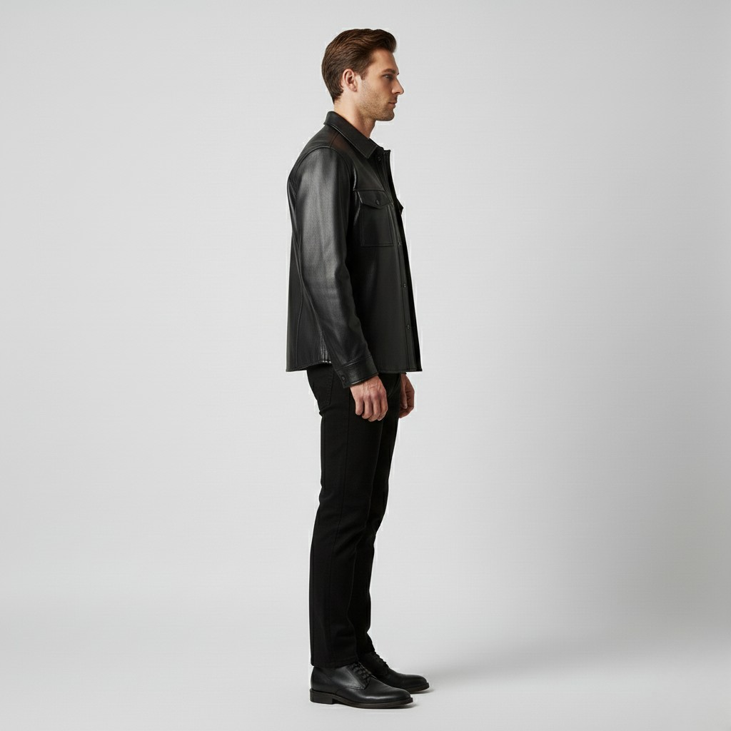 Chaqueta camisa utilitaria de cuero