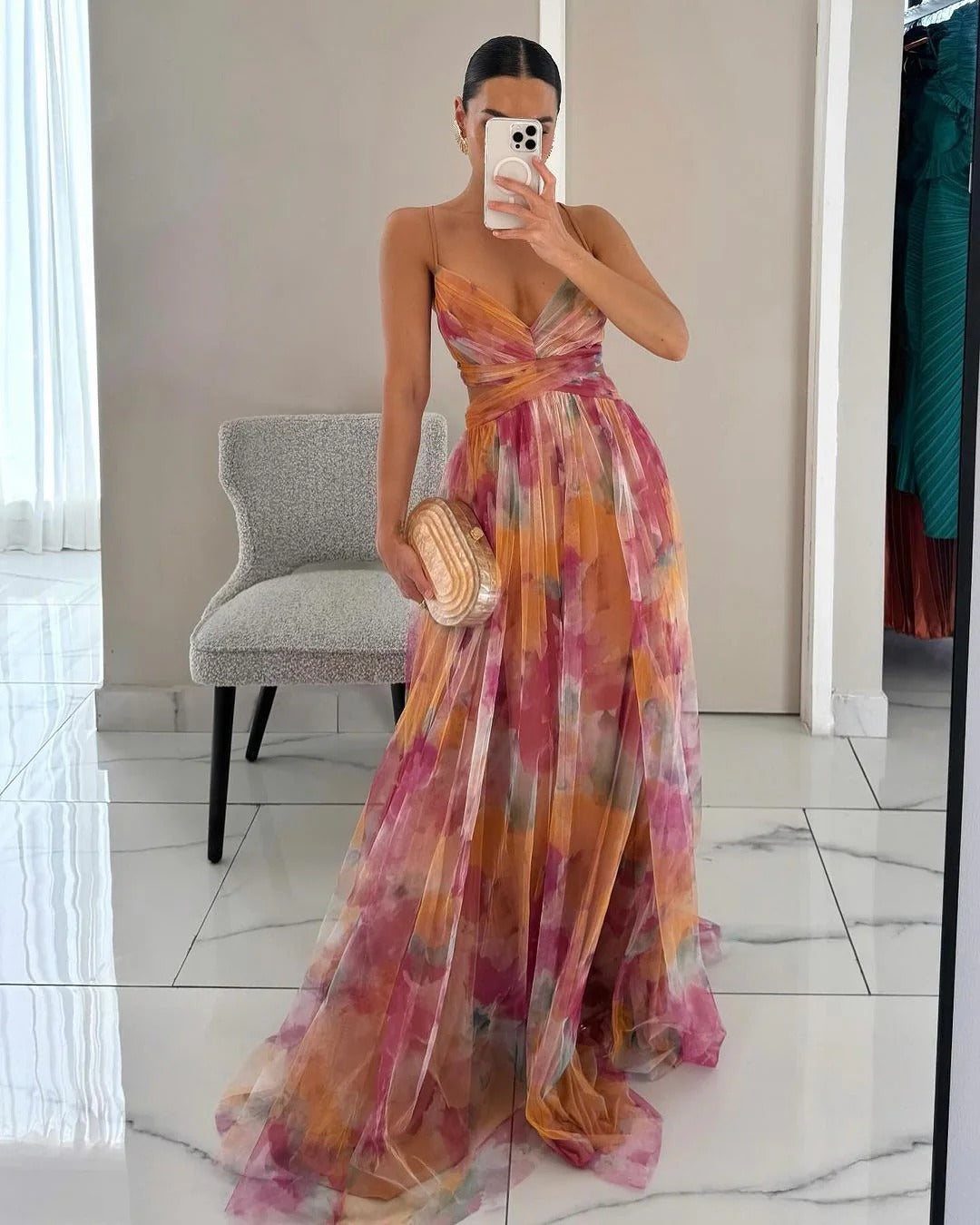 Bella Vestido Largo Floral para Mujer – Vestido Veraniego Elegante y Fluido Chic