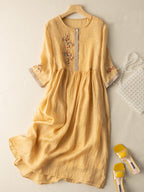 Zara Vestido Bohemio para Mujer – Vestido de Algodón y Lino Bordado Étnico