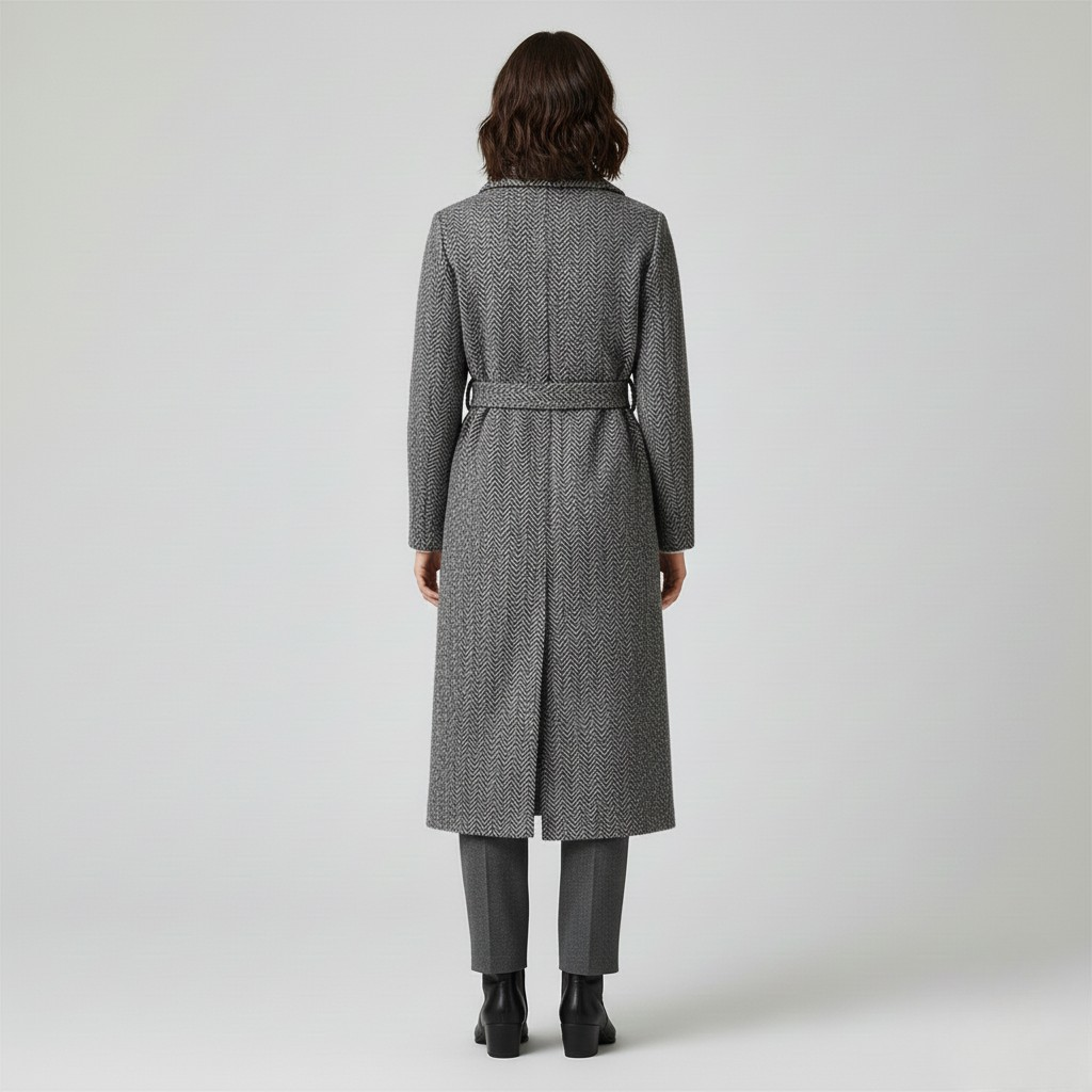Abrigo largo con cinturón y diseño en espiga