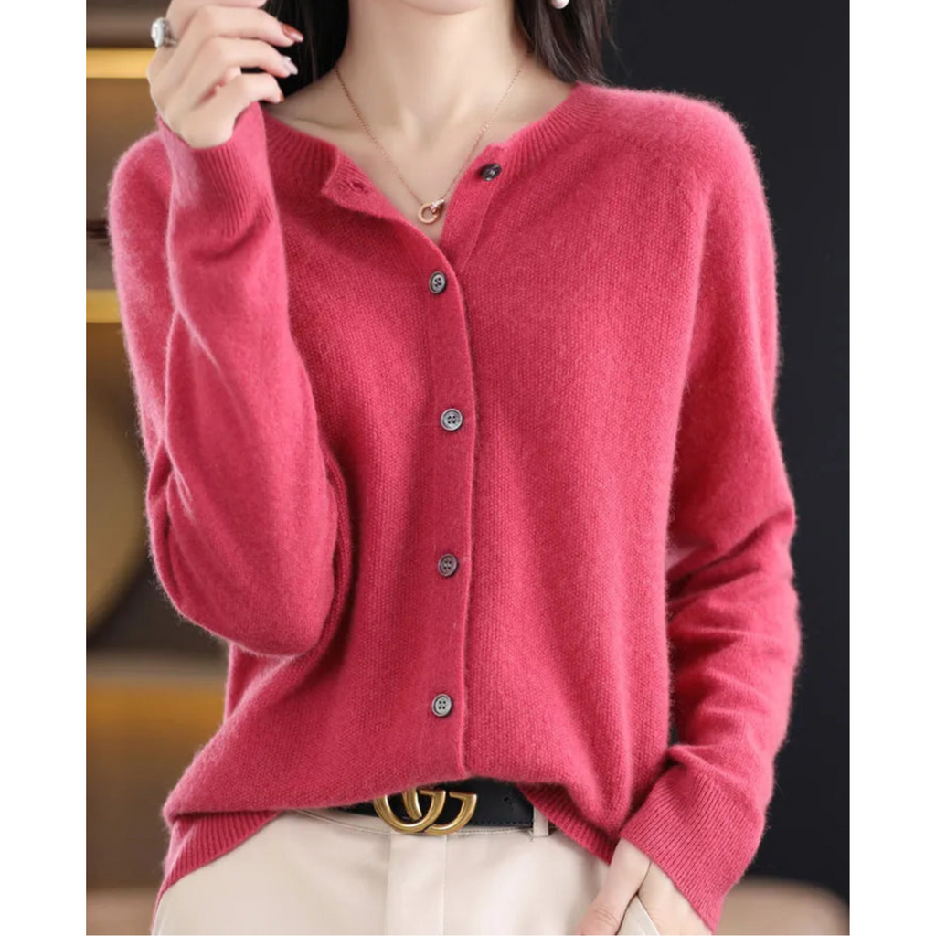 Charlotte Cárdigan Mujer – Cárdigan de Lana Merino y Cachemir con Cuello Redondo Elegante