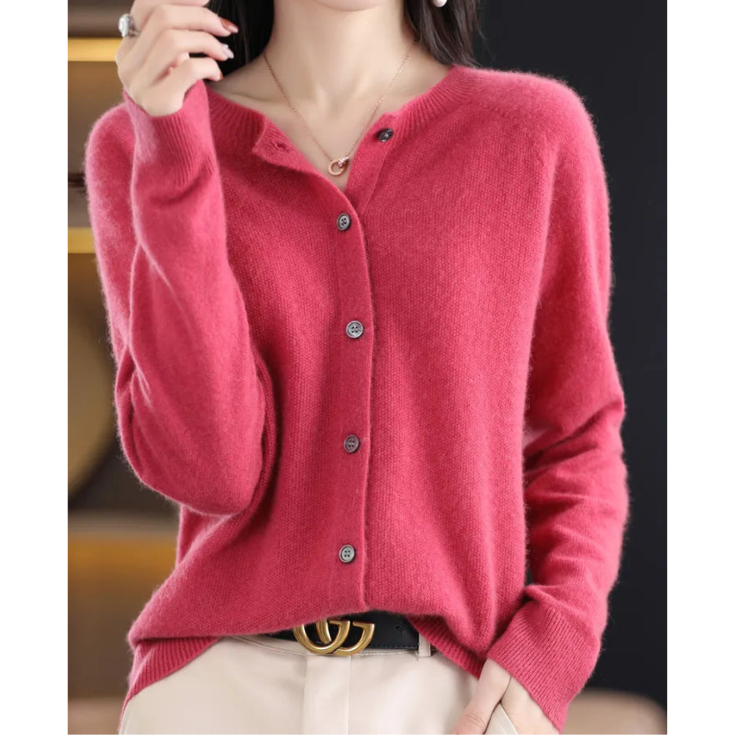 Charlotte Cárdigan Mujer – Cárdigan de Lana Merino y Cachemir con Cuello Redondo Elegante