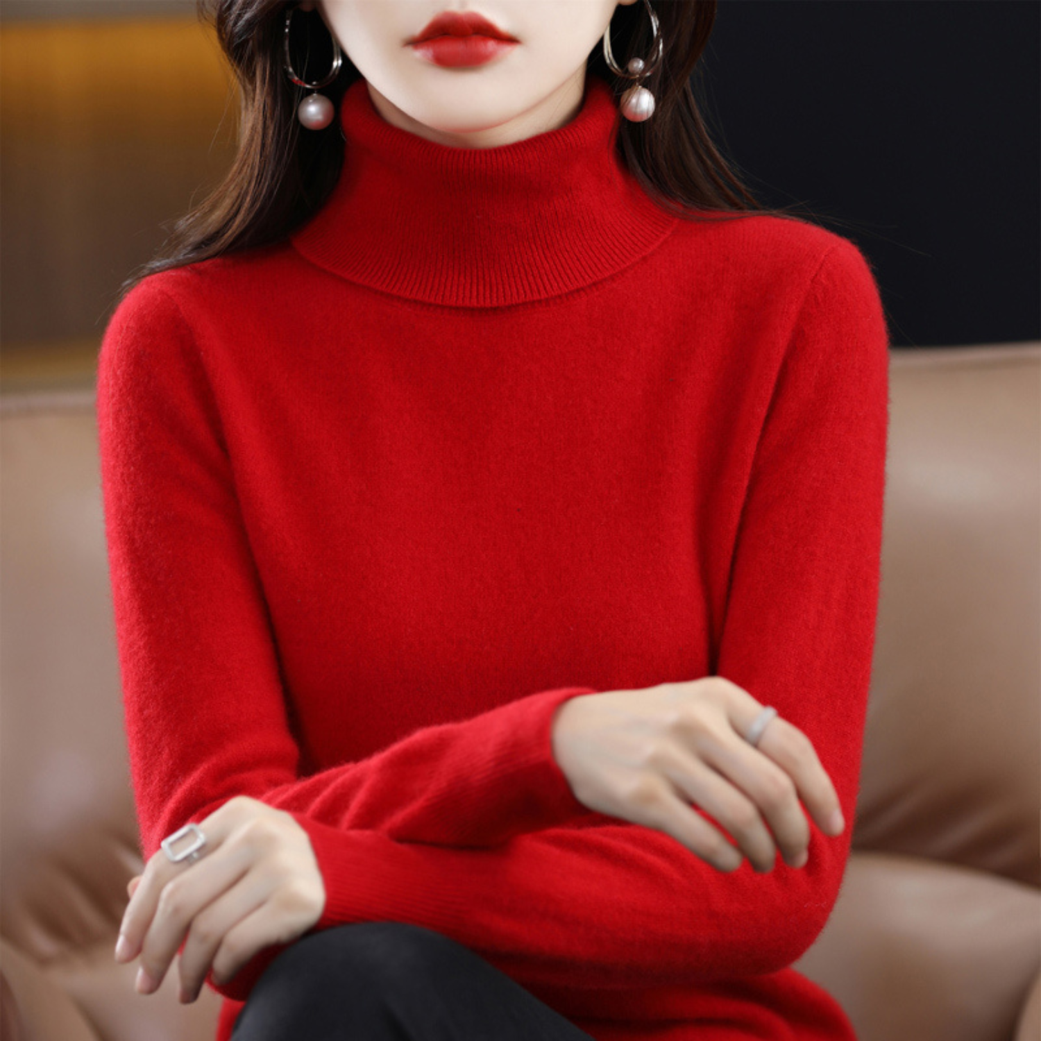 Emma Jersey de Cuello Alto para Mujer – 100% Cachemir Premium Elegante y Suave