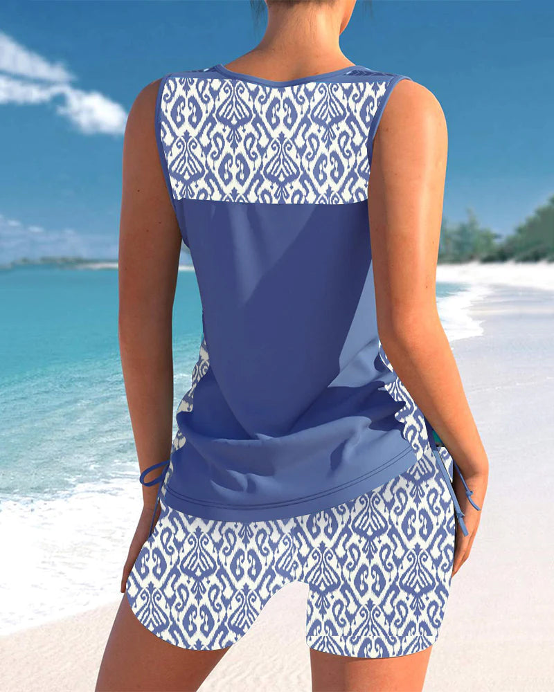 Bienna Tankini para Mujer – Bañador Geométrico con Short Elegante Verano