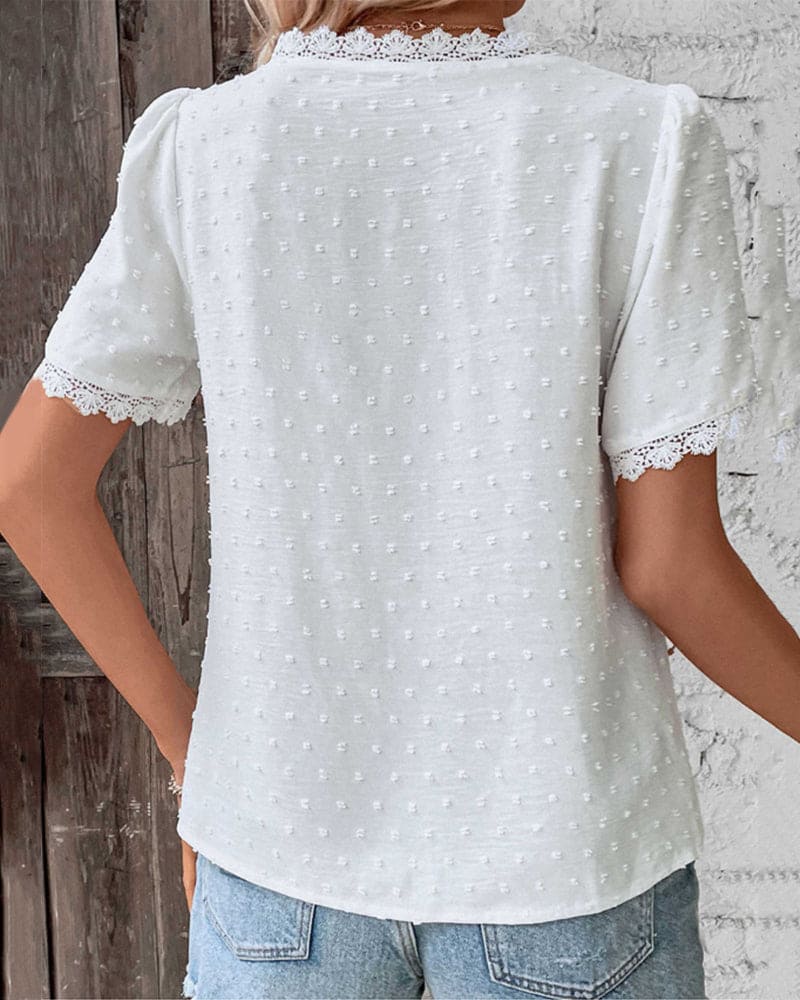 Sophie Blusa Vintage para Mujer – Blusa de Algodón con Encaje y Mangas Abullonadas