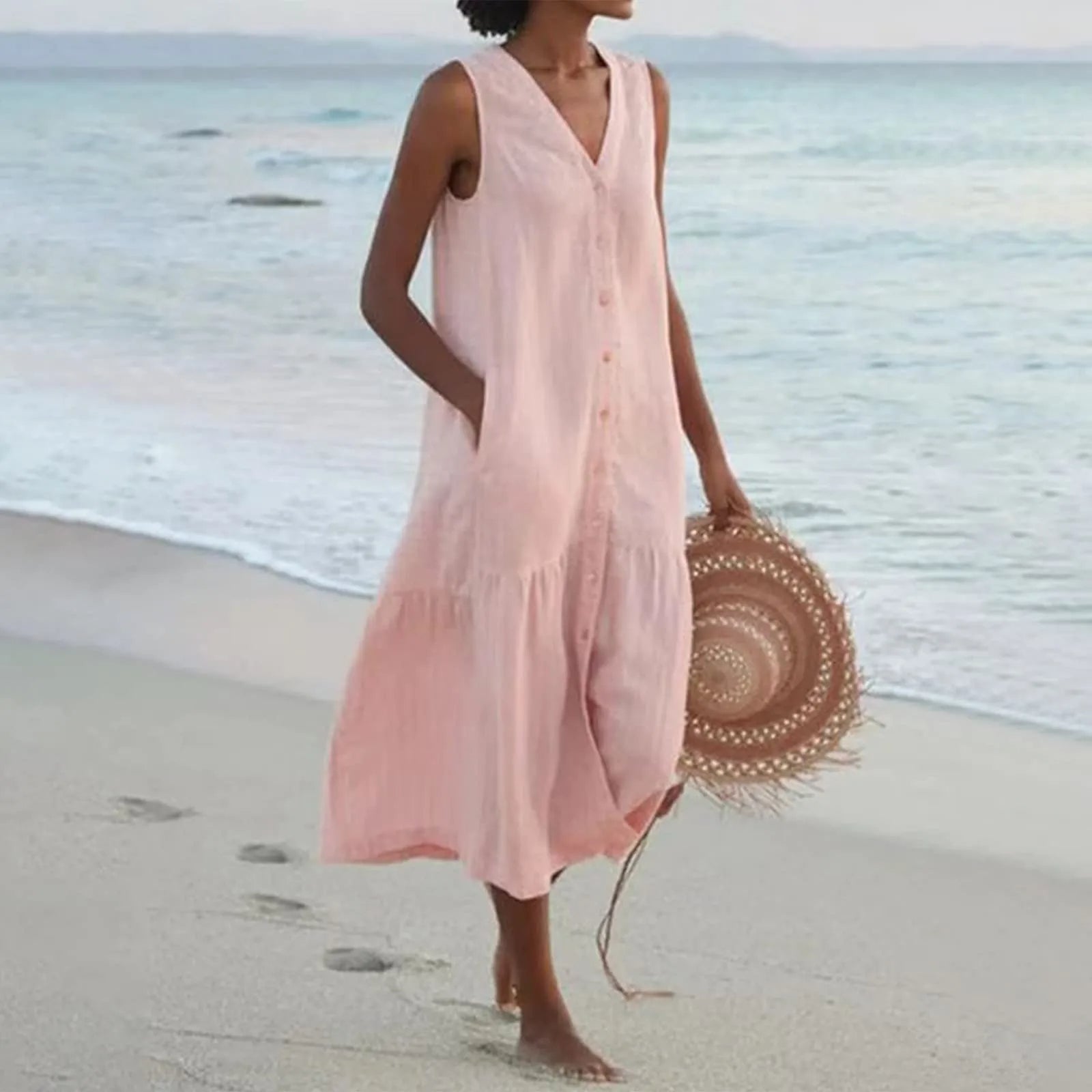 Lena Vestido Largo para Mujer – Vestido Elegante Fluido con Escote en V Chic
